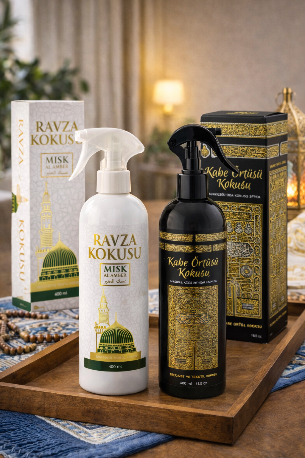 Kabe Örtüsü & Medine Ravza Kokusu Alkolsüz Oda Kokusu Spreyi 400 ml İkili Manevi Atmosfer Seti