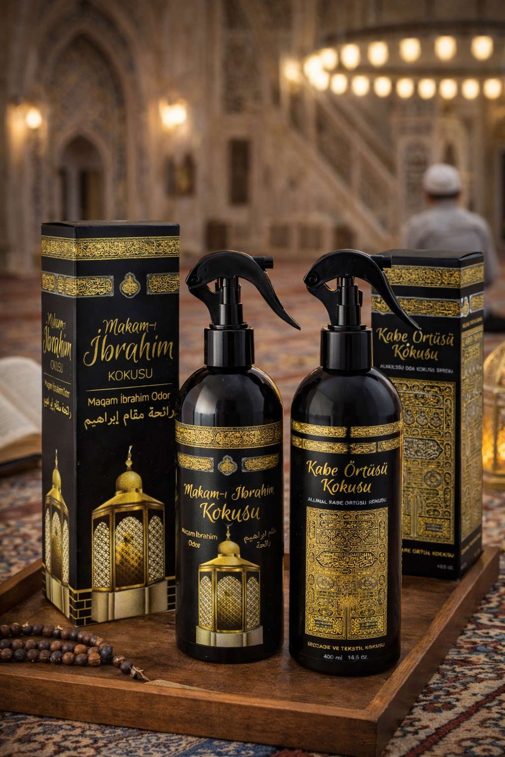Kabe Örtüsü Kokusu & Makamı İbrahim Kokusu Alkolsüz Oda Kokusu Spreyi 400 ml İkili Manevi Atmosfer Seti