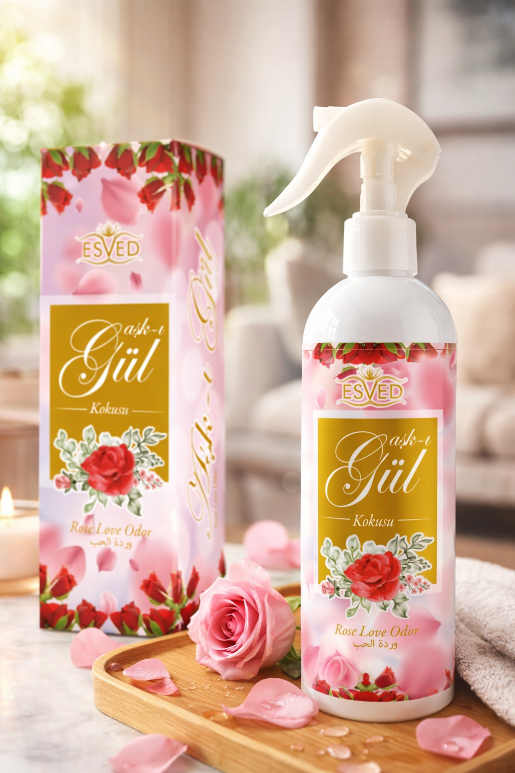 Aşkı Gül Kokusu Alkolsüz Oda Kokusu Sprey 400 ml | Kalıcı Gül Esansı Ev, Cami ve Ortam Kokusu