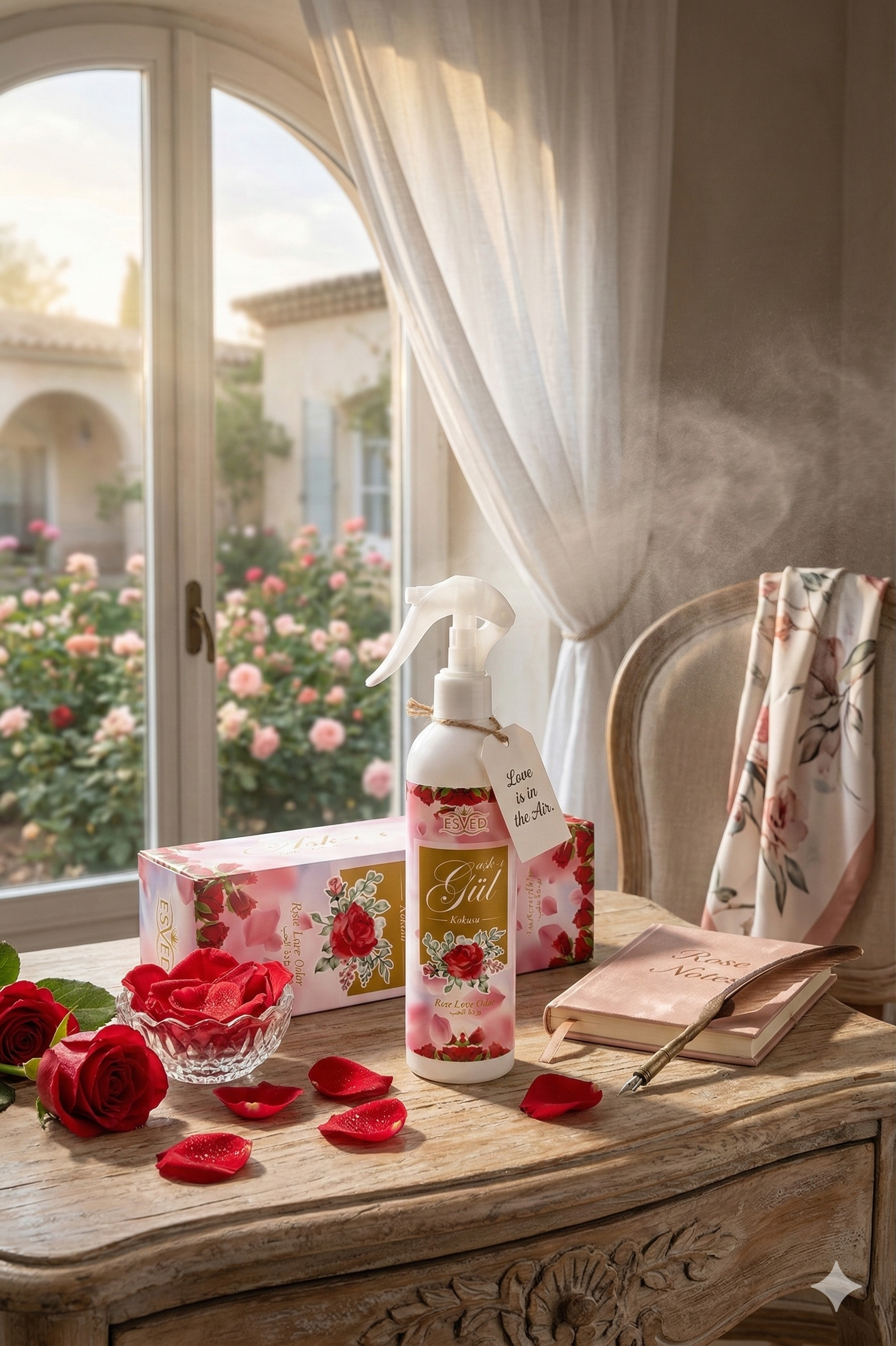 Aşkı Gül Kokusu Alkolsüz Oda Kokusu Sprey 400 ml | Kalıcı Gül Esansı Ev, Cami ve Ortam Kokusu