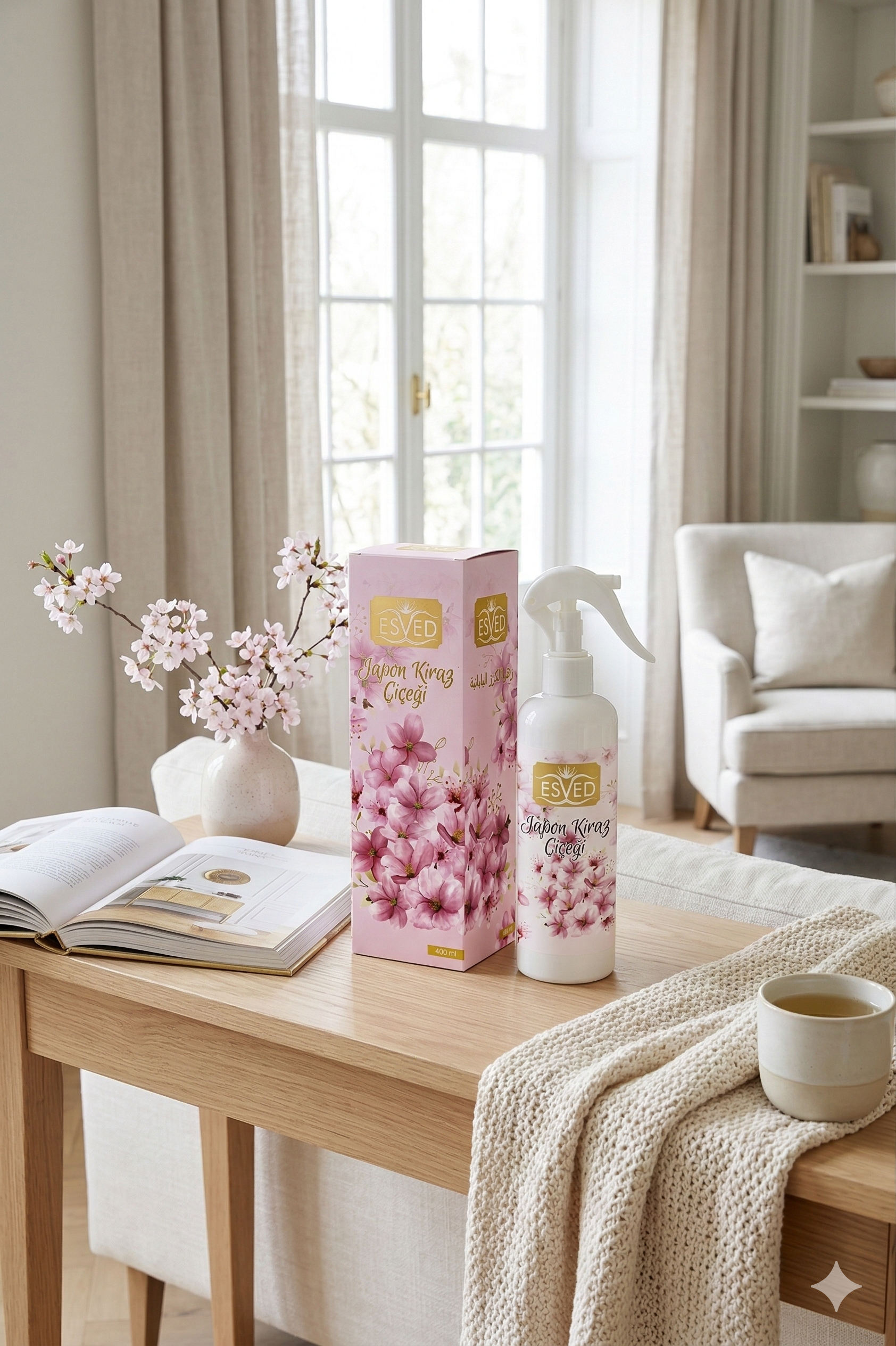 Japon Kiraz Çiçeği Kokusu Alkolsüz Oda Kokusu Sprey 400 ml | Sakura Esintili Kalıcı Ev ve Ofis Kokusu